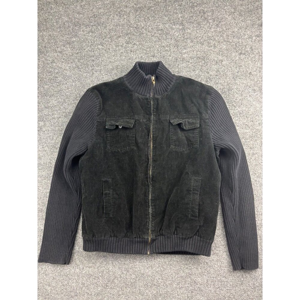 VNTG Lauren Ralph Lauren Corduroy Jacket Women's L Zip Up Knit Sleeves Pockets